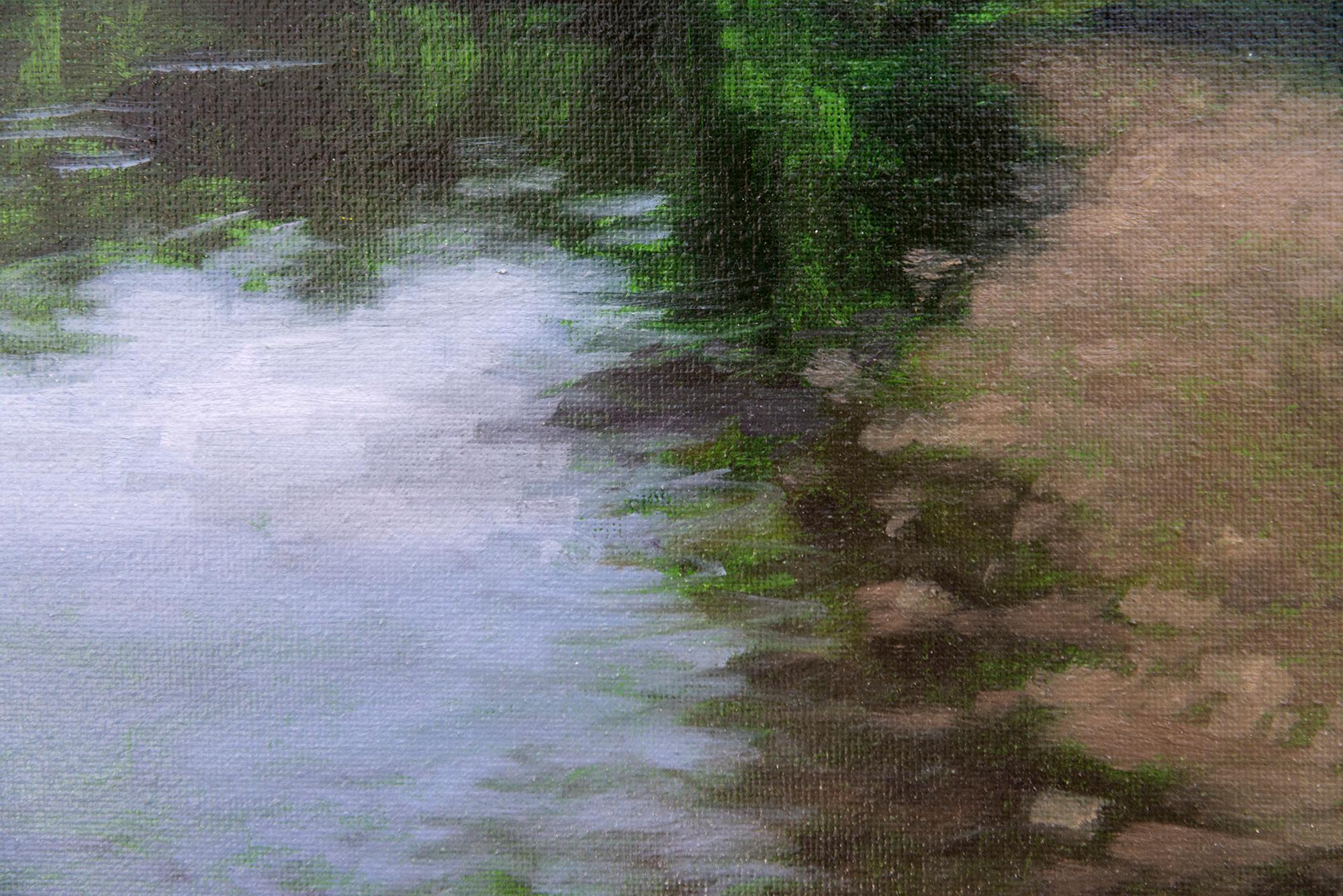 Reflecting Stillness - zeitgenössisch, realistisch, Wasserlandschaft, Acryl auf Leinwand im Angebot 3