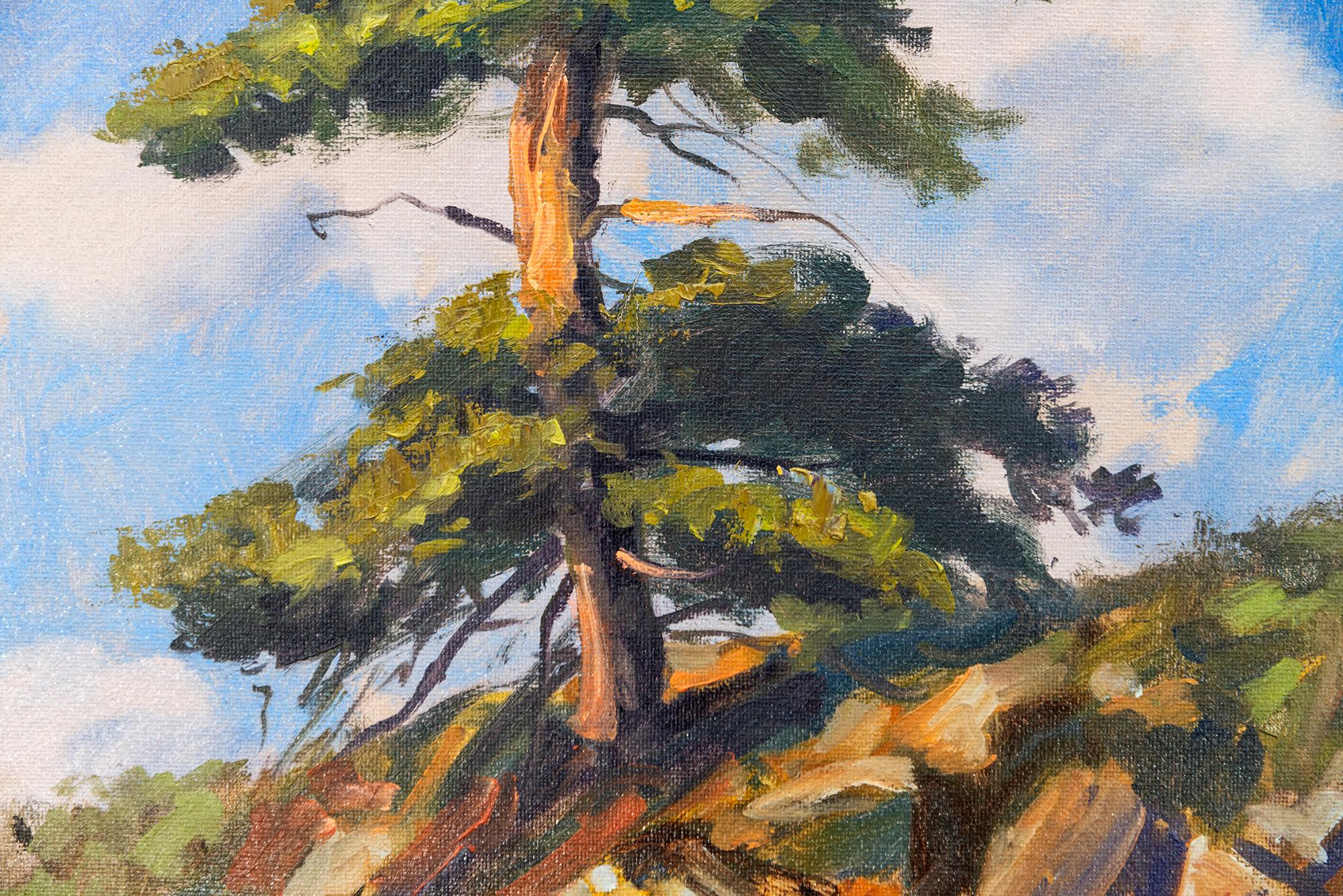 Rooted in Stone 1 - zeitgenössisch, Realismus, Baum, Landschaft, Öl auf Leinwand im Angebot 3