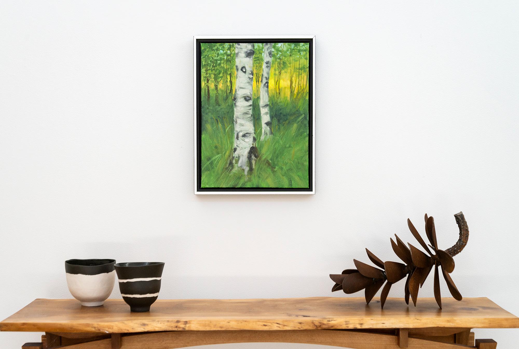 Sentinelles - contemporain, réalisme, arbre, paysage, huile sur toile - Vert Landscape Painting par Ciba Karisik