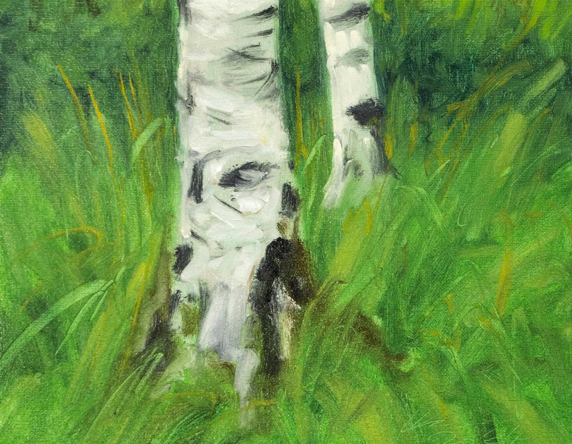 Sentinelles - contemporain, réalisme, arbre, paysage, huile sur toile en vente 1