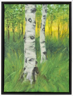 Sentinelles - contemporain, réalisme, arbre, paysage, huile sur toile