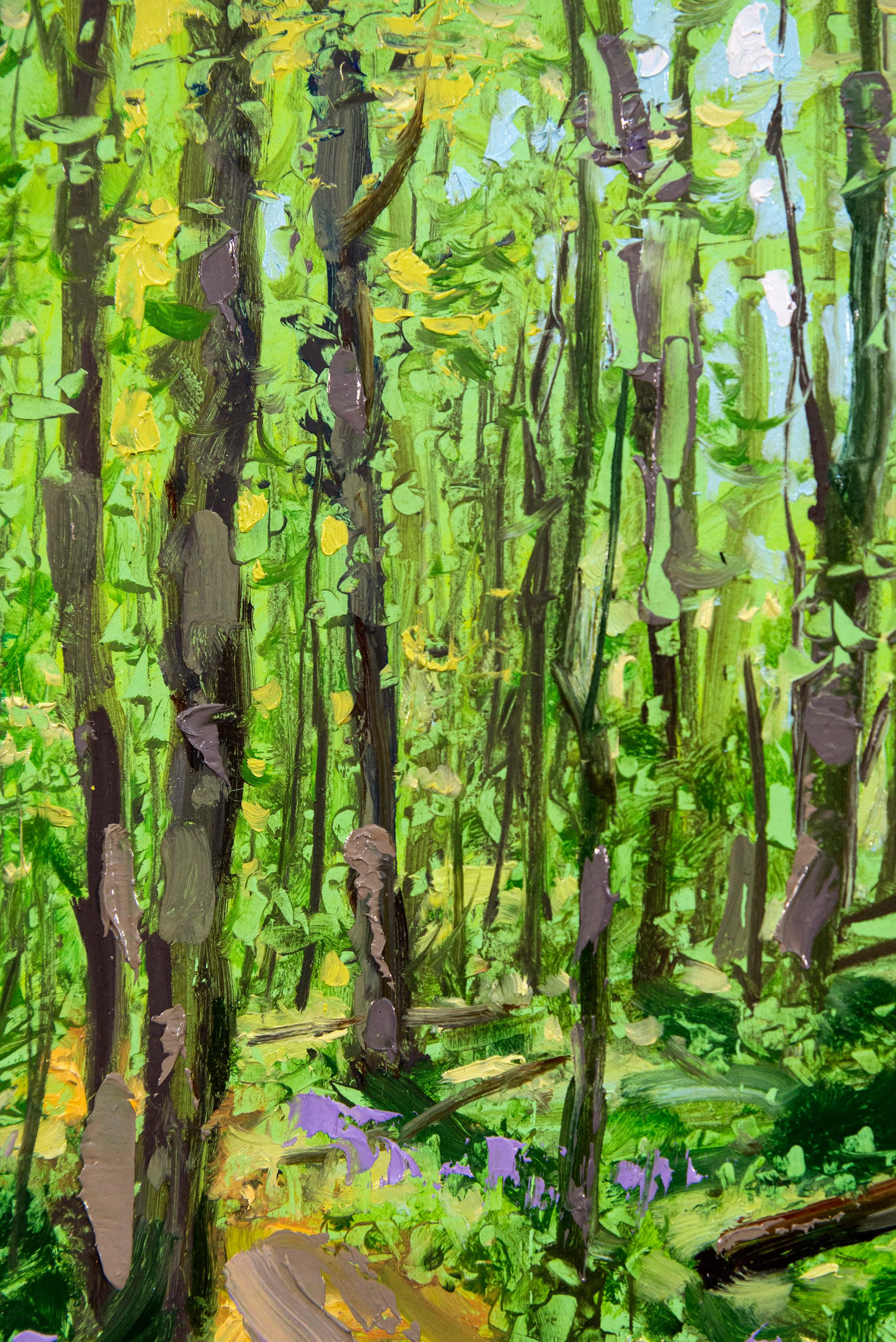 Sendero de Primavera - contemporáneo, realismo, árbol, paisaje, óleo sobre tabla en venta 1
