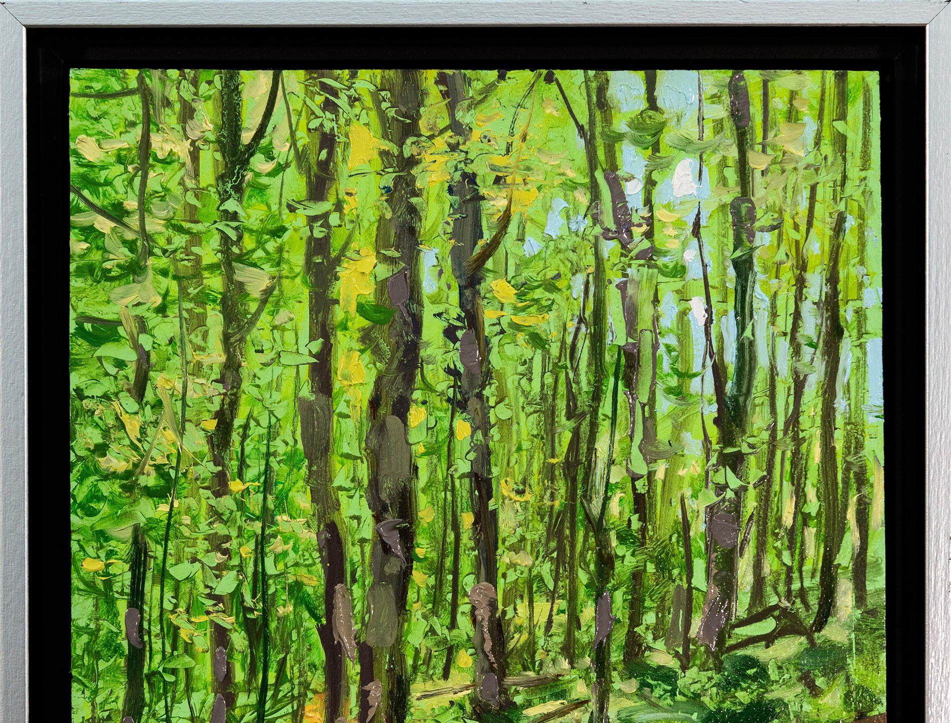 Sendero de Primavera - contemporáneo, realismo, árbol, paisaje, óleo sobre tabla en venta 4