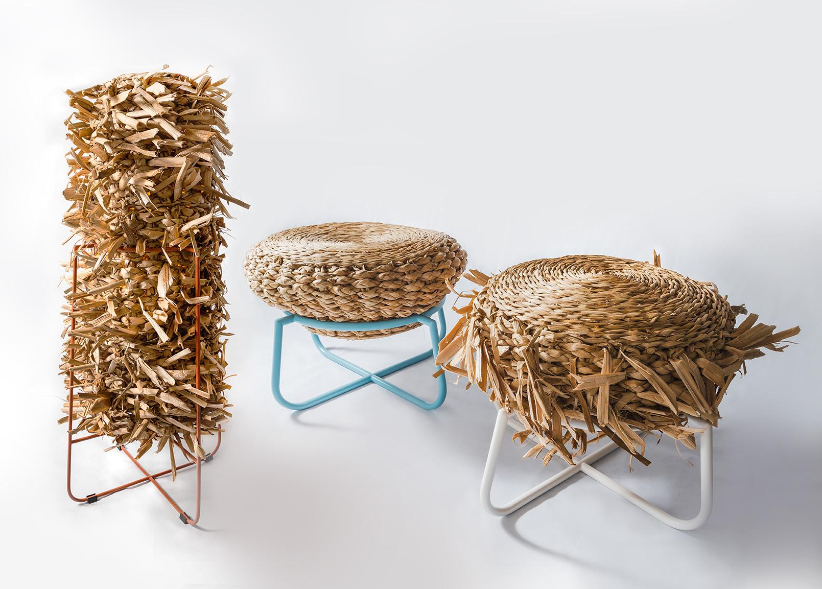 Ciça Stool Hairy, Artisan Taboa Straw Fiber Puff from Brazil In New Condition In Maceió, BR