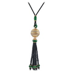 Cicada 18K Gold 2.75ct Diamond, Jade, & Onyx Tassel Pendant Necklace CD02-112525