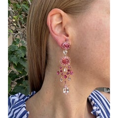 Cicada Boucles d'oreilles chandelier en or 18k avec tourmaline rose