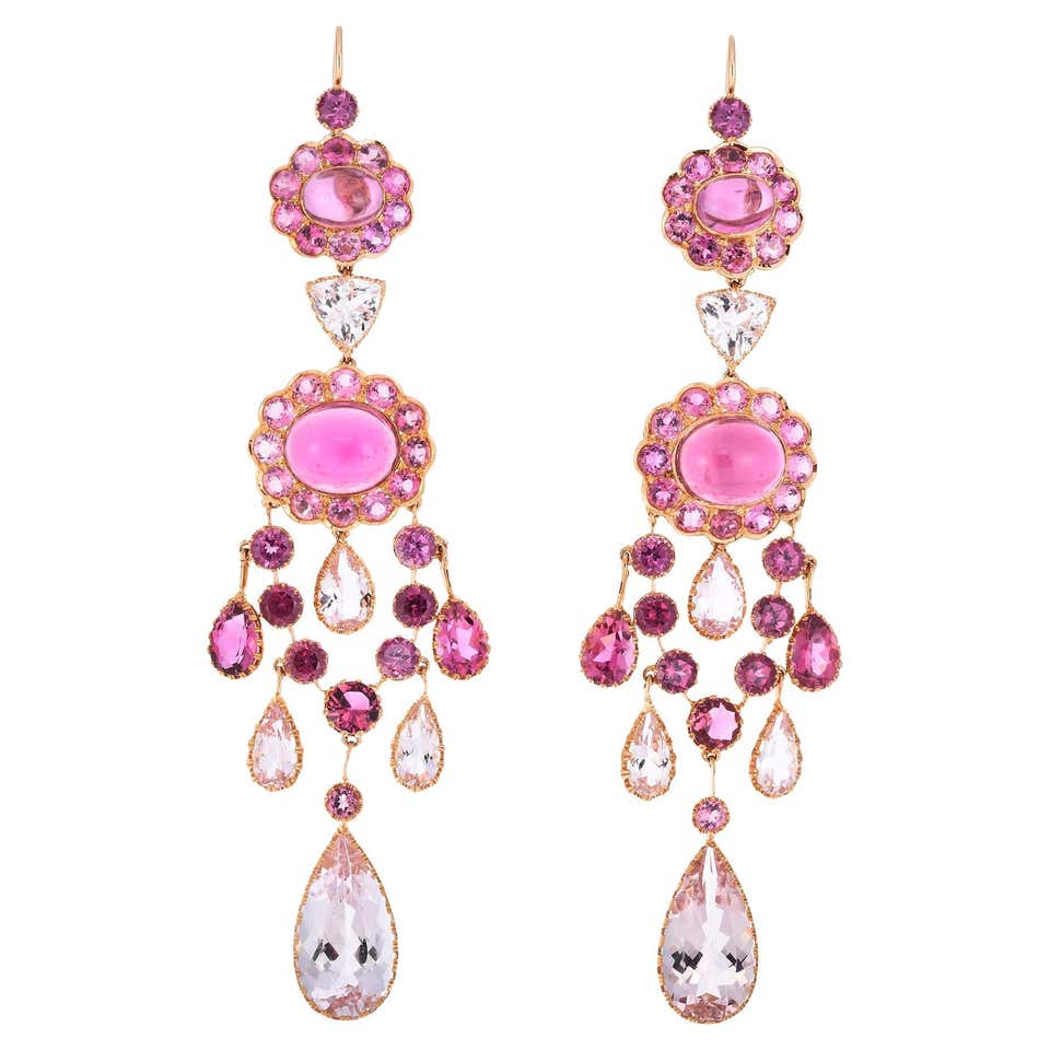 Titanium and Gold Diamonds and Pink Tourmalines Earrings Chandelier For ...