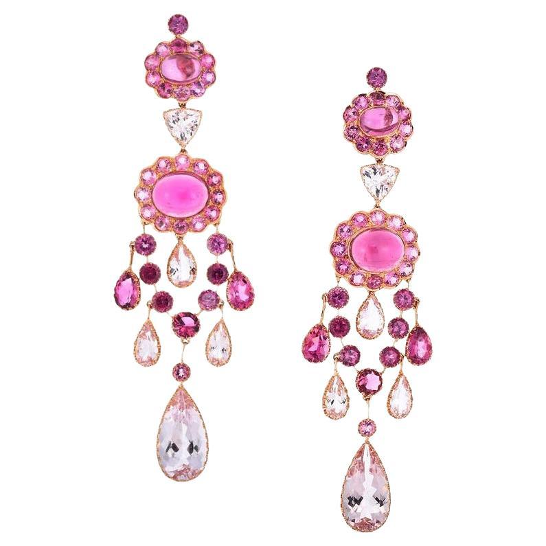 Boucles d'oreilles chandelier Cicada en or 18 carats et tourmaline rose