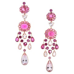 Boucles d'oreilles chandelier Cicada en or 18 carats et tourmaline rose