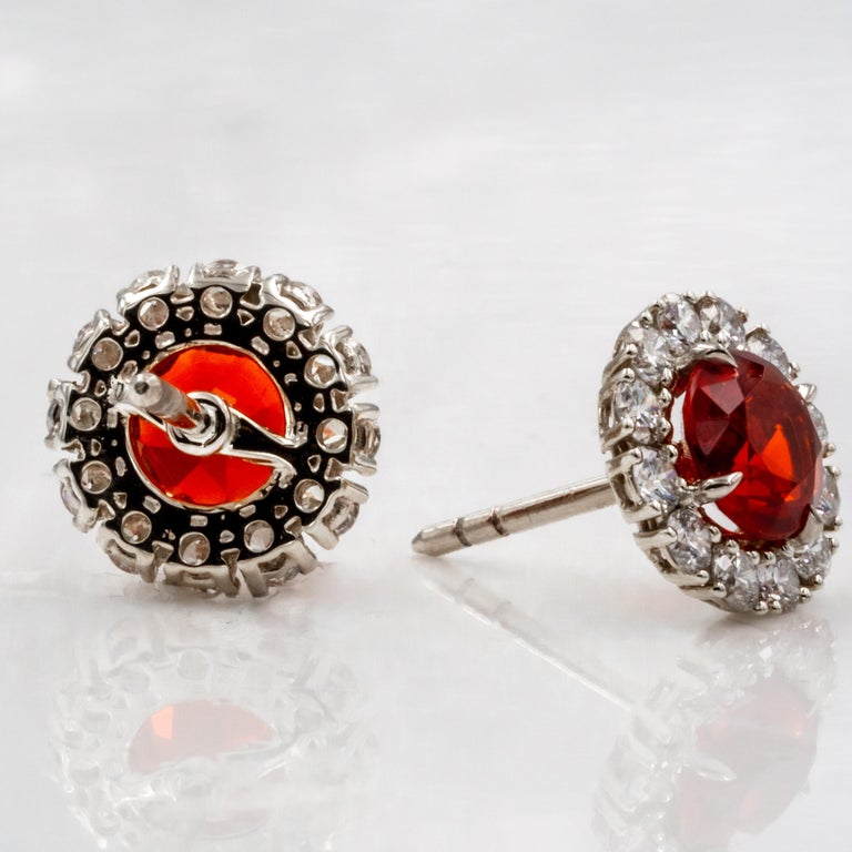 Fire Opal And Diamond Gold Stud Earrings Fire Opal And Diamond Gold Stud Earrings