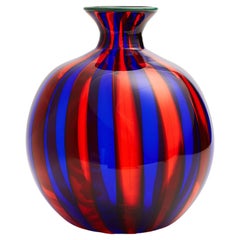 Ciccio Vase by La DoubleJ, Murano Glass, Blue/Red Stripes, Italy