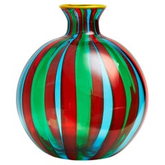 Ciccio Vase by La Doublej, Murano Glass, Orange/Green/Light Blue Stripes, Italy