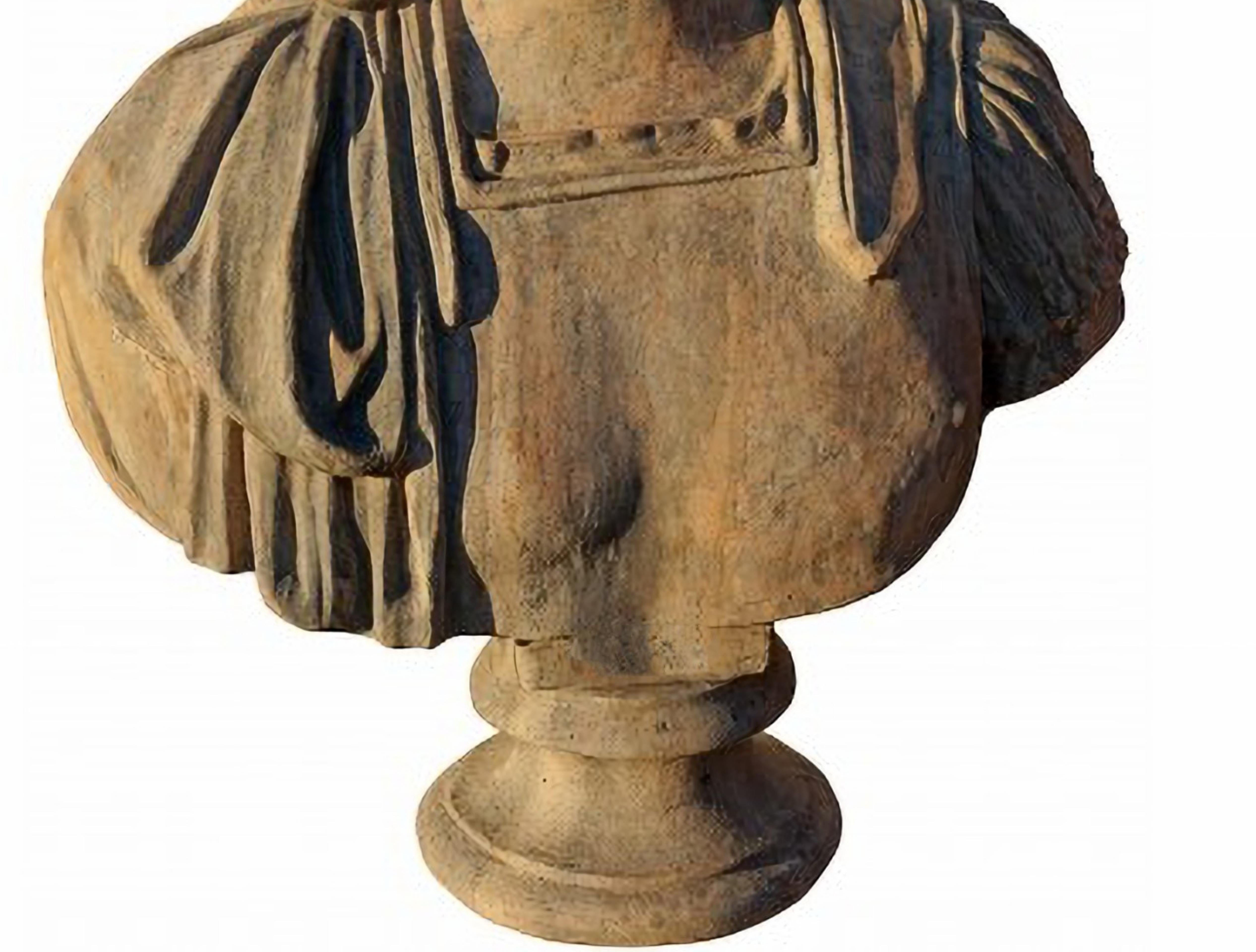 CICERONE, MARCO TULLIO TERRACOTTA BUST late 20th Century

(Arpino 106 BC - Formia 43 BC
Latin orator, politician and writer.
Patinated terracotta, copy of a bust from the Capitoline Museums.

HEIGHT 77 cm
WIDTH 60 cm
DEPTH 30 cm
WEIGHT 15 Kg
ROUND