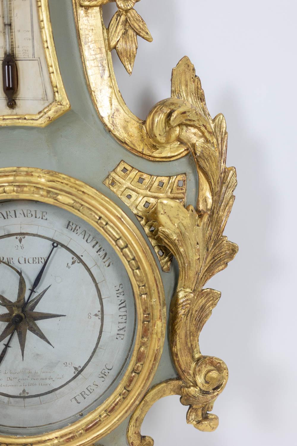 18th Century Cicery. Barometer in carved and gilded wood. 18th century period. For Sale