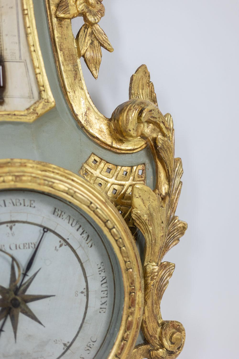 Wood Cicery. Barometer in carved and gilded wood. 18th century period. For Sale