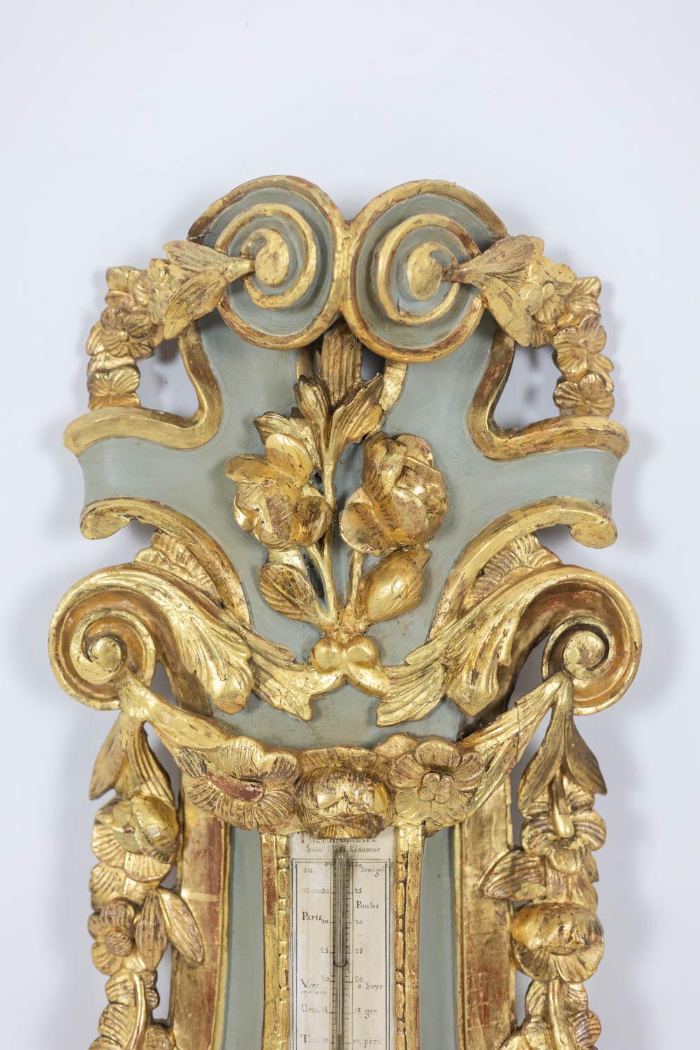 Cicery. Barometer in carved and gilded wood. 18th century period. 1