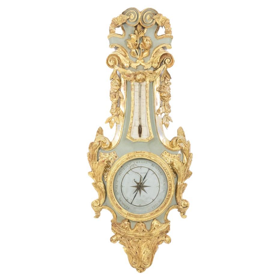 Cicery. Barometer in carved and gilded wood. 18th century period. For Sale