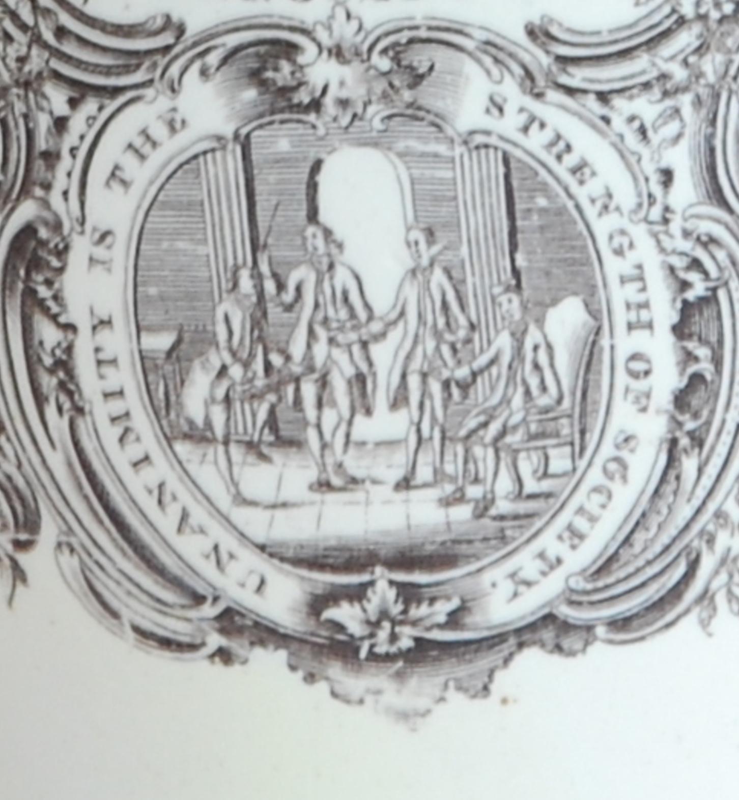 English Cider Jug, Armorial Print Ancient Order of the Bucks 'Oddfellows' Wedgwood 