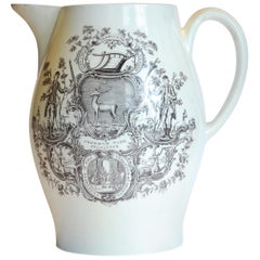 Antique Cider Jug, Armorial Print Ancient Order of the Bucks 'Oddfellows' Wedgwood 