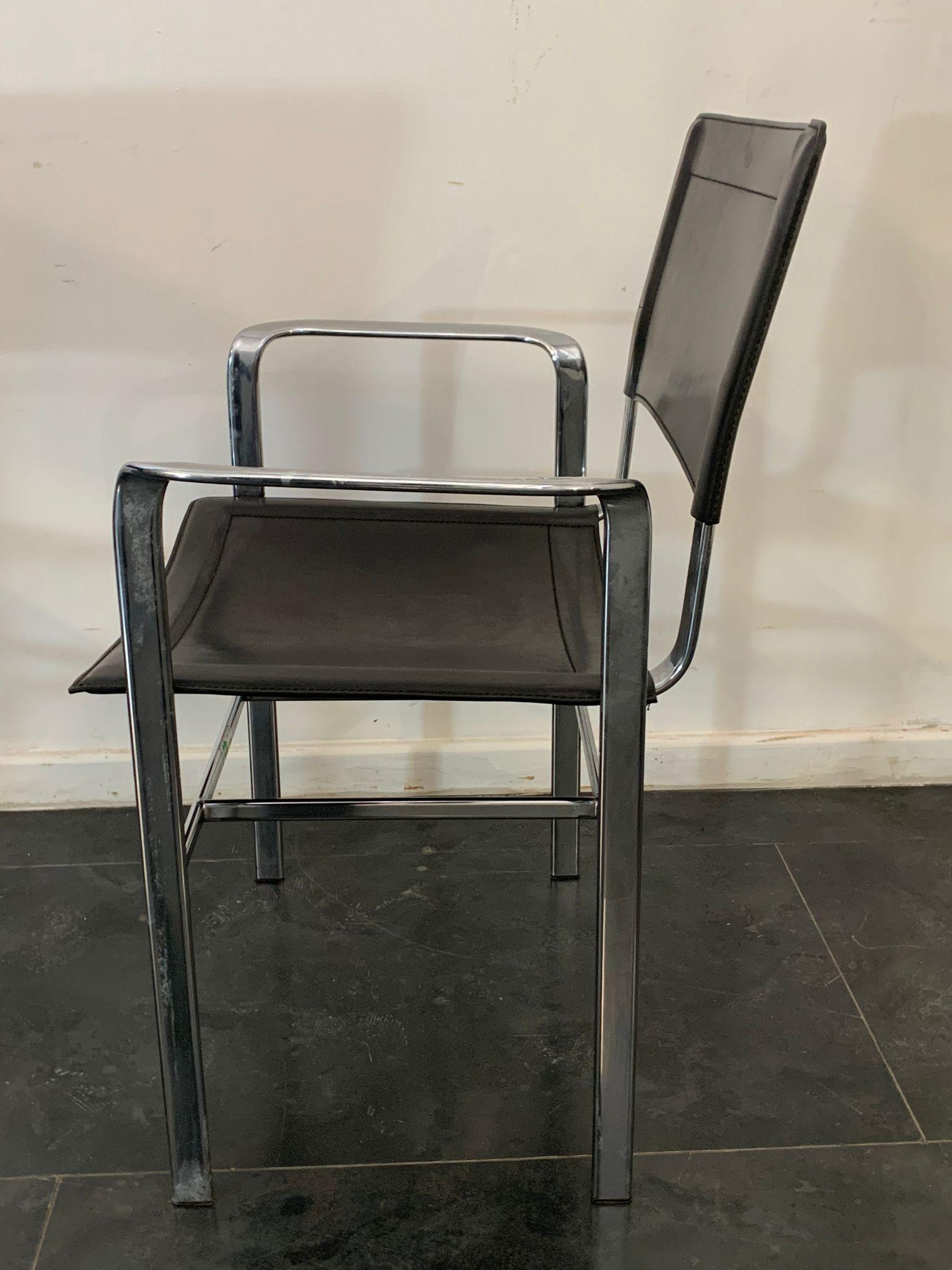 Cidue Armchairs in Steel and Leather from Cidue, Set of 2 In Good Condition For Sale In Montelabbate, PU