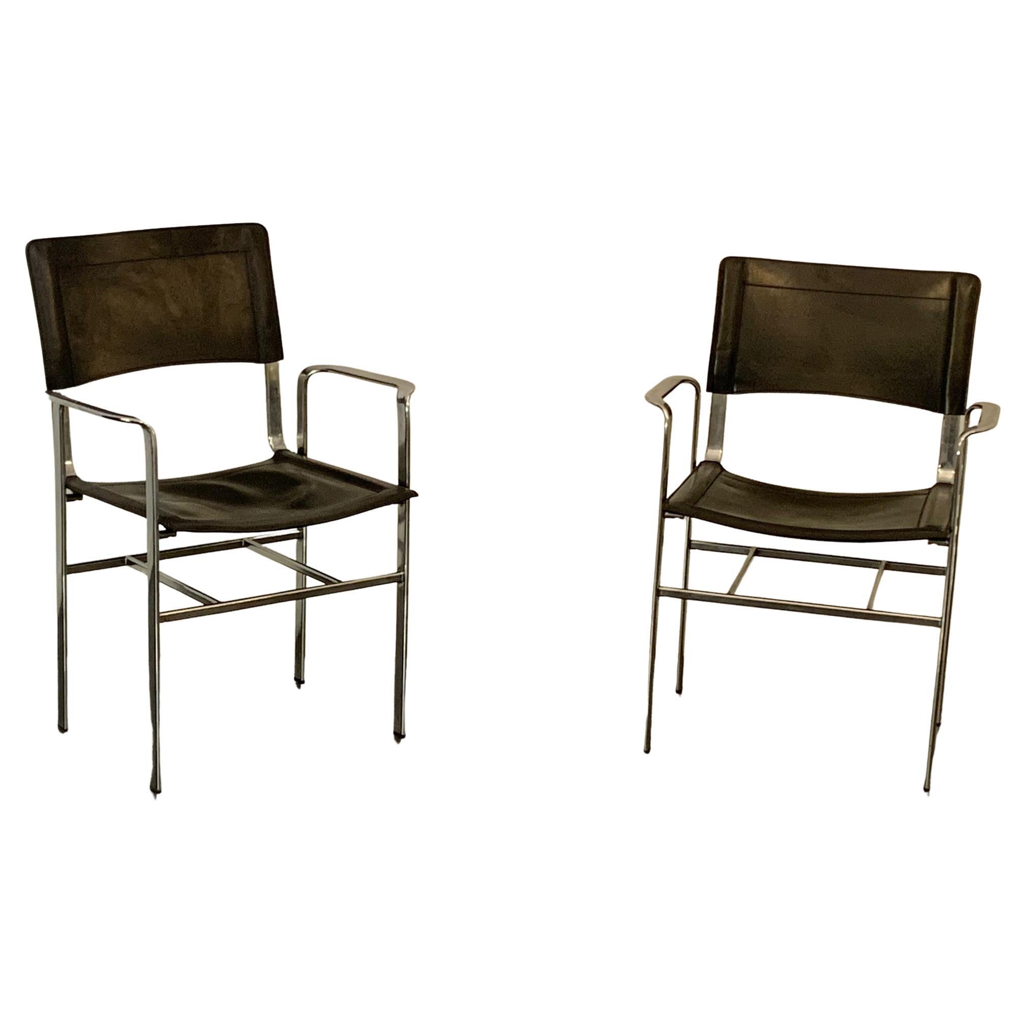 Cidue Armchairs in Steel and Leather from Cidue, Set of 2 For Sale