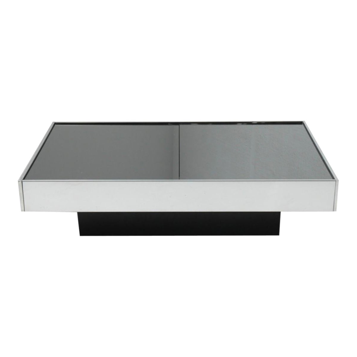 Cidue Table basse avec bar à sec caché en acier inoxydable et verre , 1970 en vente