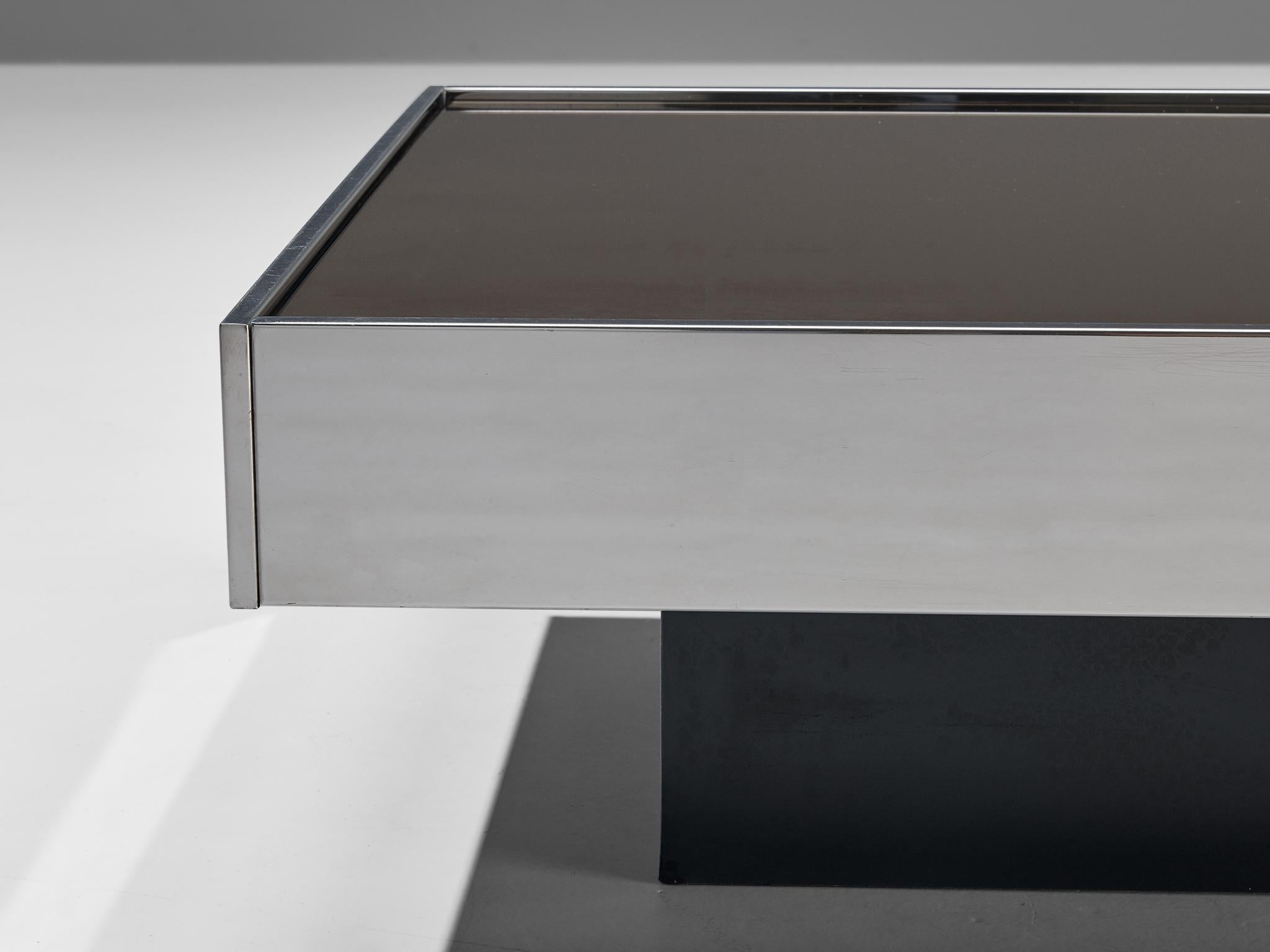 Cidue Coffee Table with Hidden Dry Bar in Stainless Steel and Glass  For Sale 1