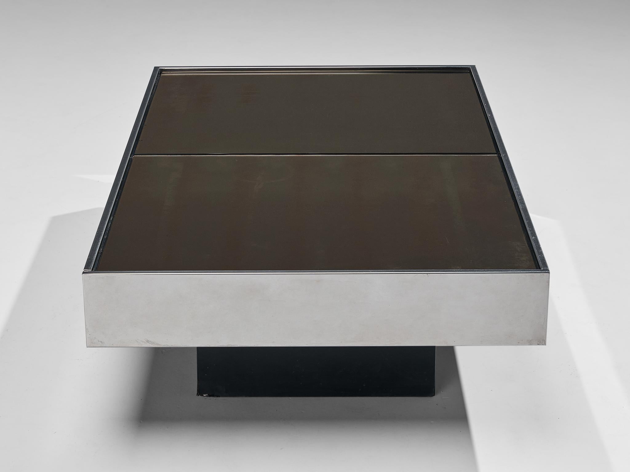 Cidue Coffee Table with Hidden Dry Bar in Stainless Steel and Glass  For Sale 2
