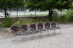 Cidue Dining Armchairs Chairs Set of 6 Chrome and Leather