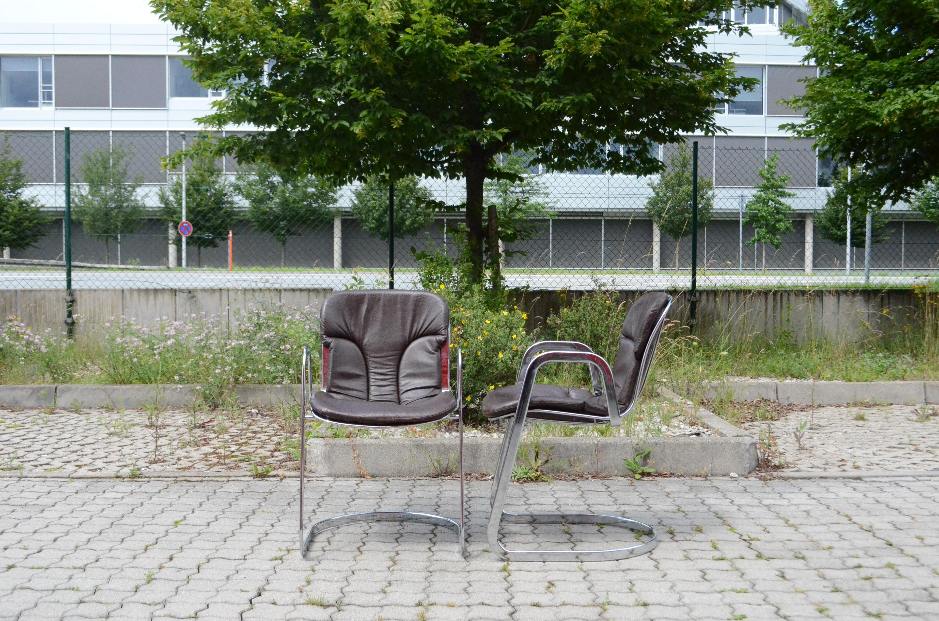 Esszimmerstühle Cidue entworfen von Willy Rizzo, 6er-Set aus Chrom und Leder im Zustand „Gut“ im Angebot in Munich, Bavaria