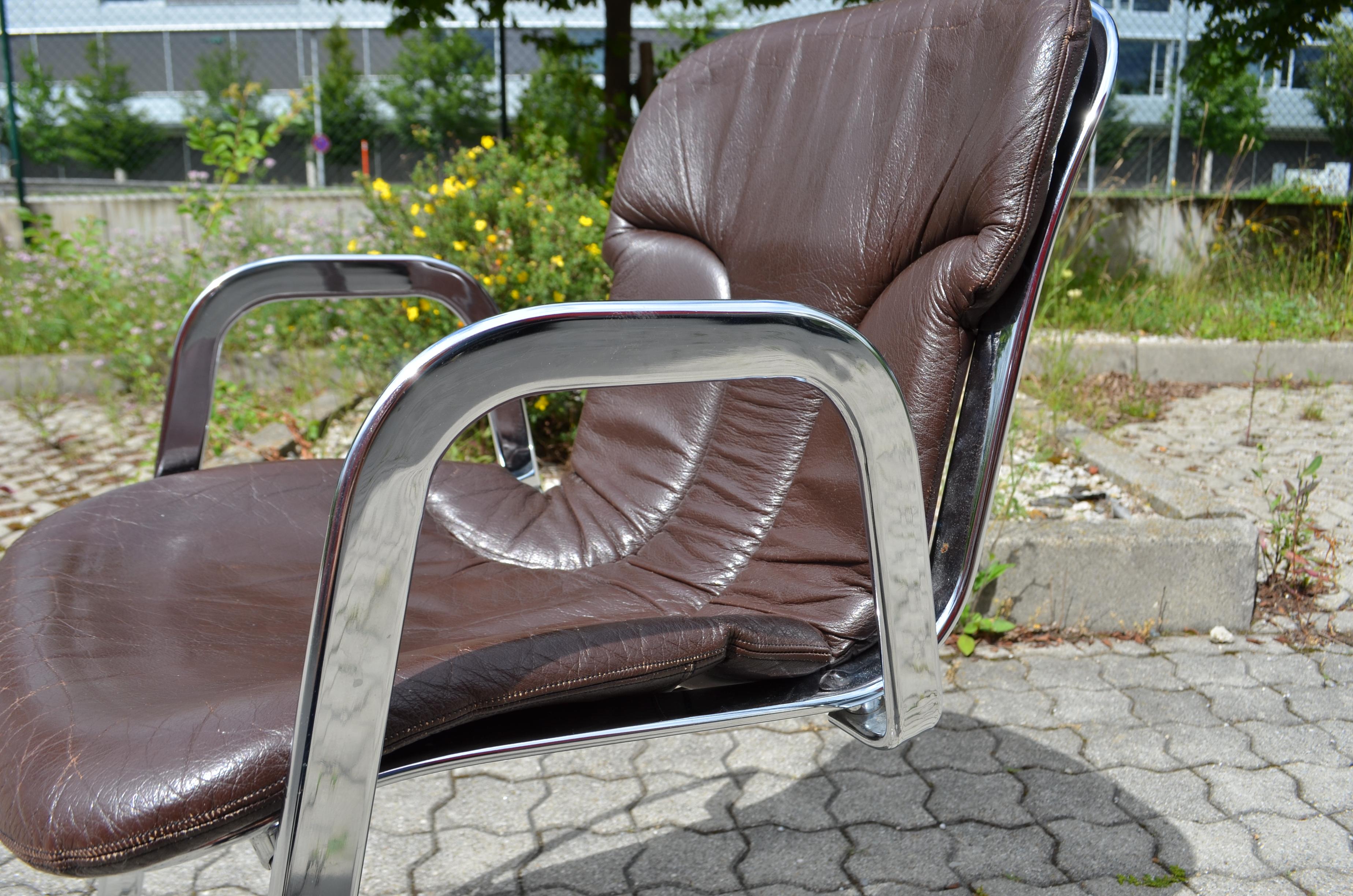 Cidue Dining Armchairs Chairs Design by Willy Rizzo Set of 6 Chrome and Leather In Good Condition For Sale In Munich, Bavaria