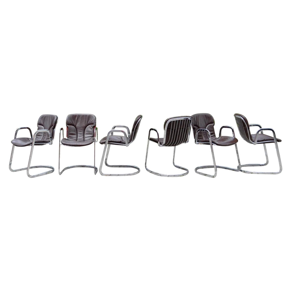 Cidue Esszimmerstühle, 6er-Set, Chrom und Leder