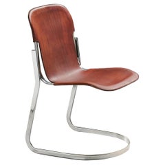 Retro Cidue Dining Chair in Red Brown Leather 