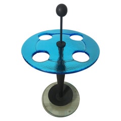Cidue Edition Blue Glass and Metal Umbrella Holder, Italy, 1980s