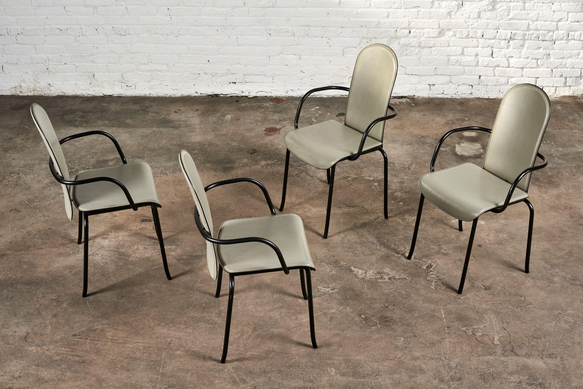 Cidue Italian Grey Leather and Steel Dining Chairs, by Giorgio Cattelan For Sale 1