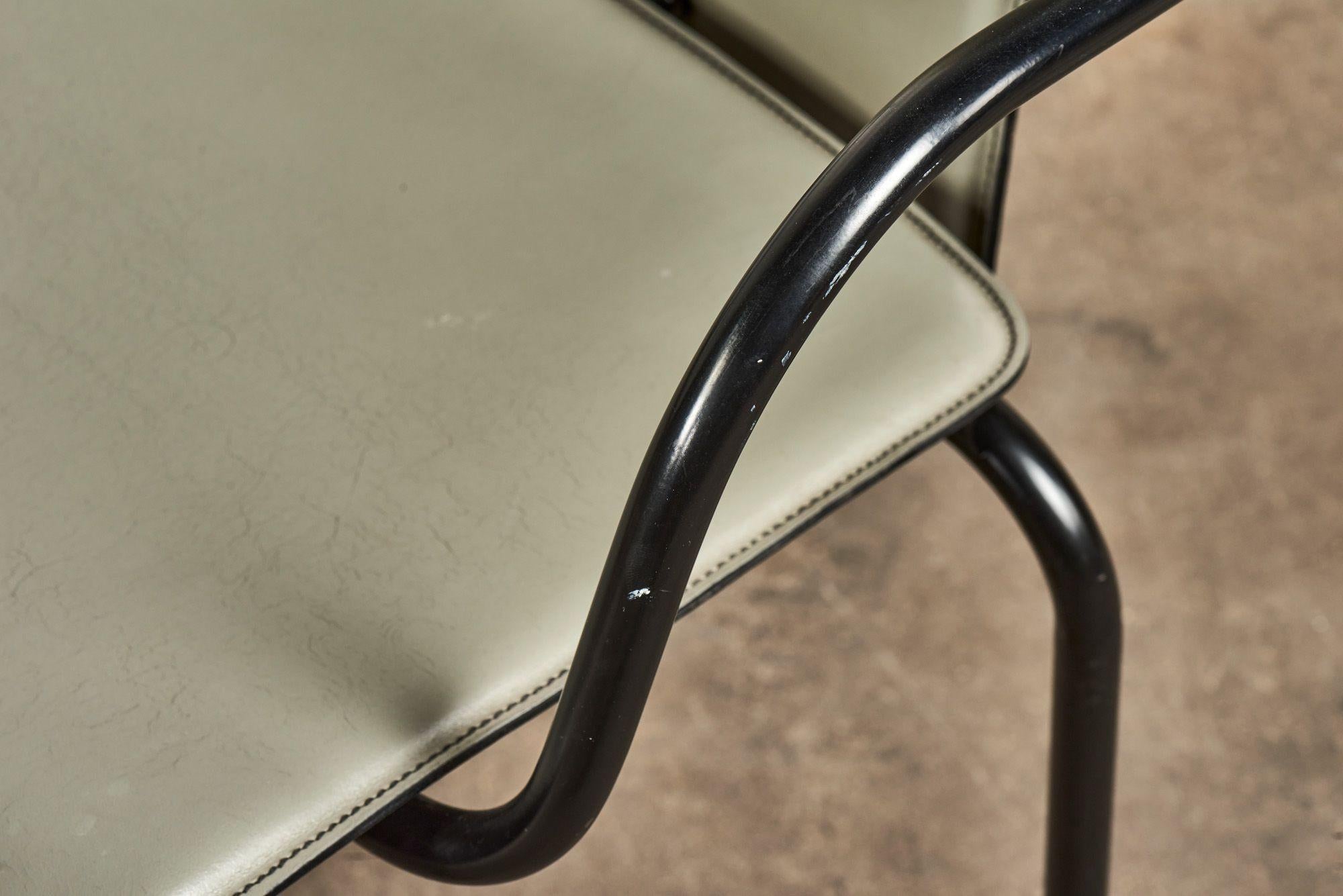 Cidue Italian Grey Leather and Steel Dining Chairs, by Giorgio Cattelan For Sale 4