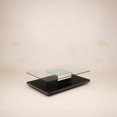 Cidue Mid Century Italian Black Lacquer, Mirror and Glass Coffee Table 1970s