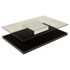Cidue Mid Century Italian Black Lacquer, Mirror and Glass Coffee Table 1970s