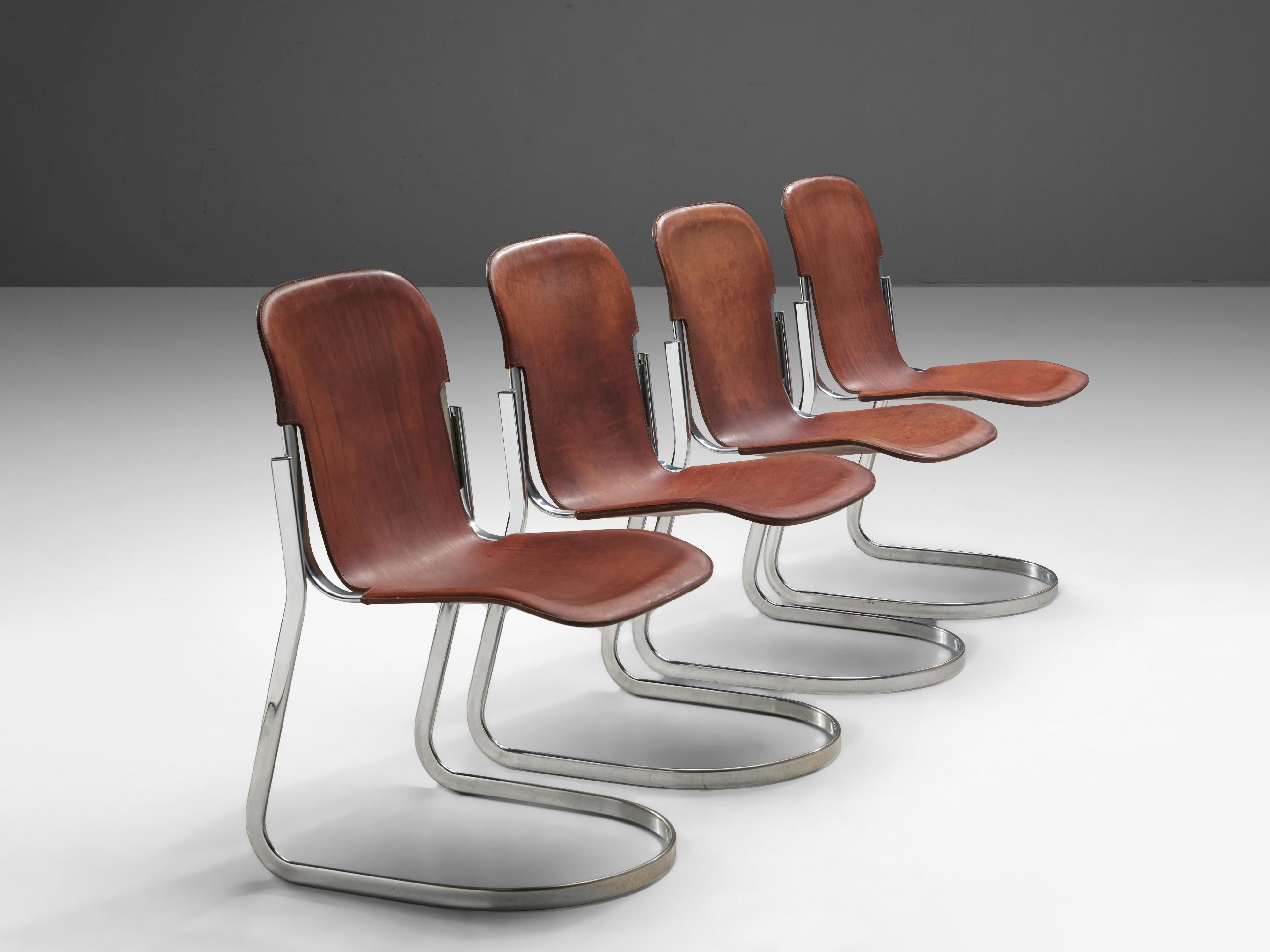 Late 20th Century Cidue Set of Four Dining Chairs in Cognac Leather