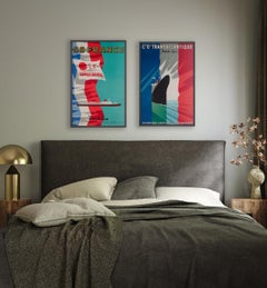 Cie Gle Transatlantique 1950s French Line Large Travel Poster Paul Colin