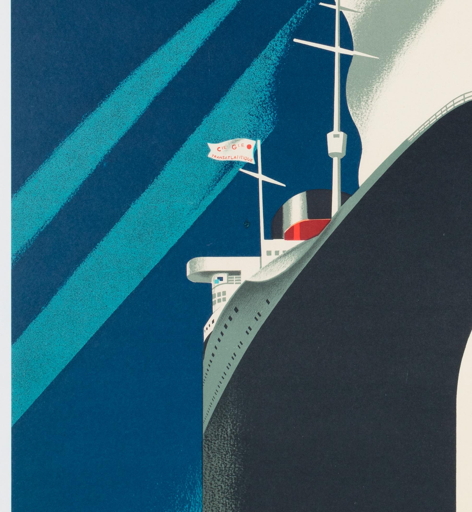 20ième siècle Cie Gle Transatlantique 1950s French Line Large Travel Poster, Paul Colin en vente