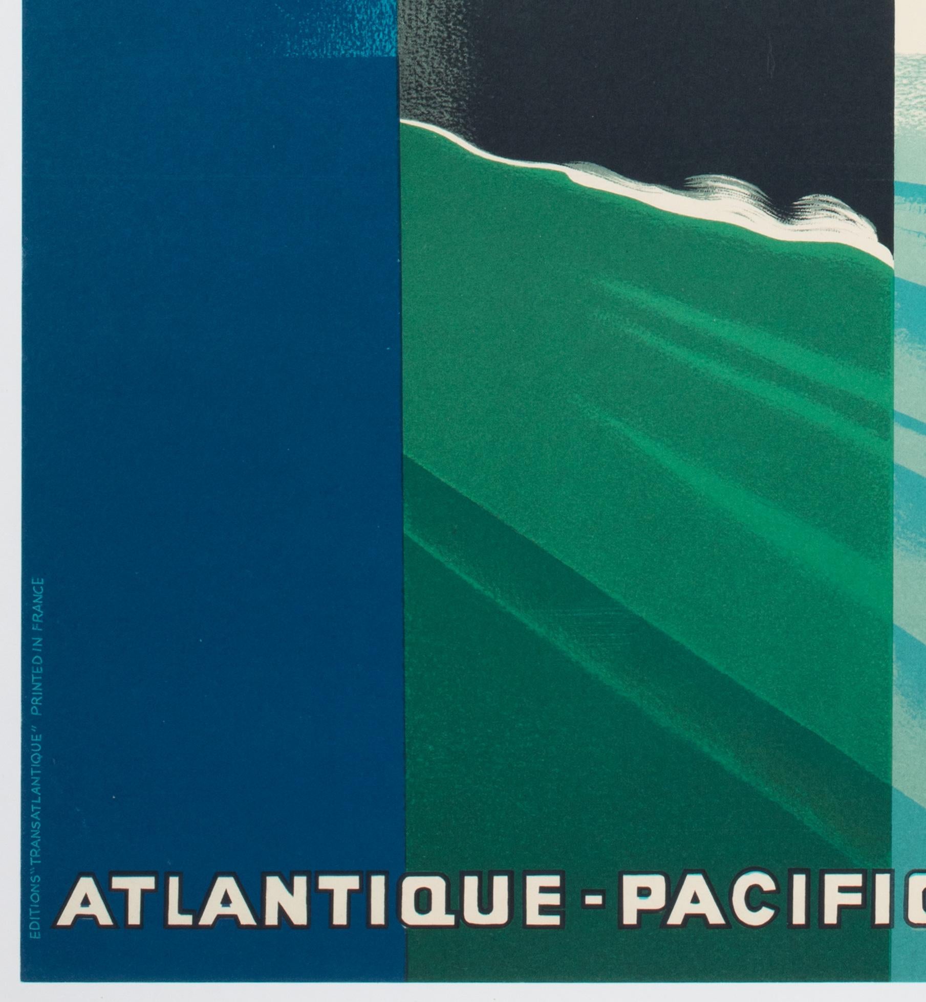 Cie Gle Transatlantique 1950s French Line Large Travel Poster, Paul Colin en vente 2