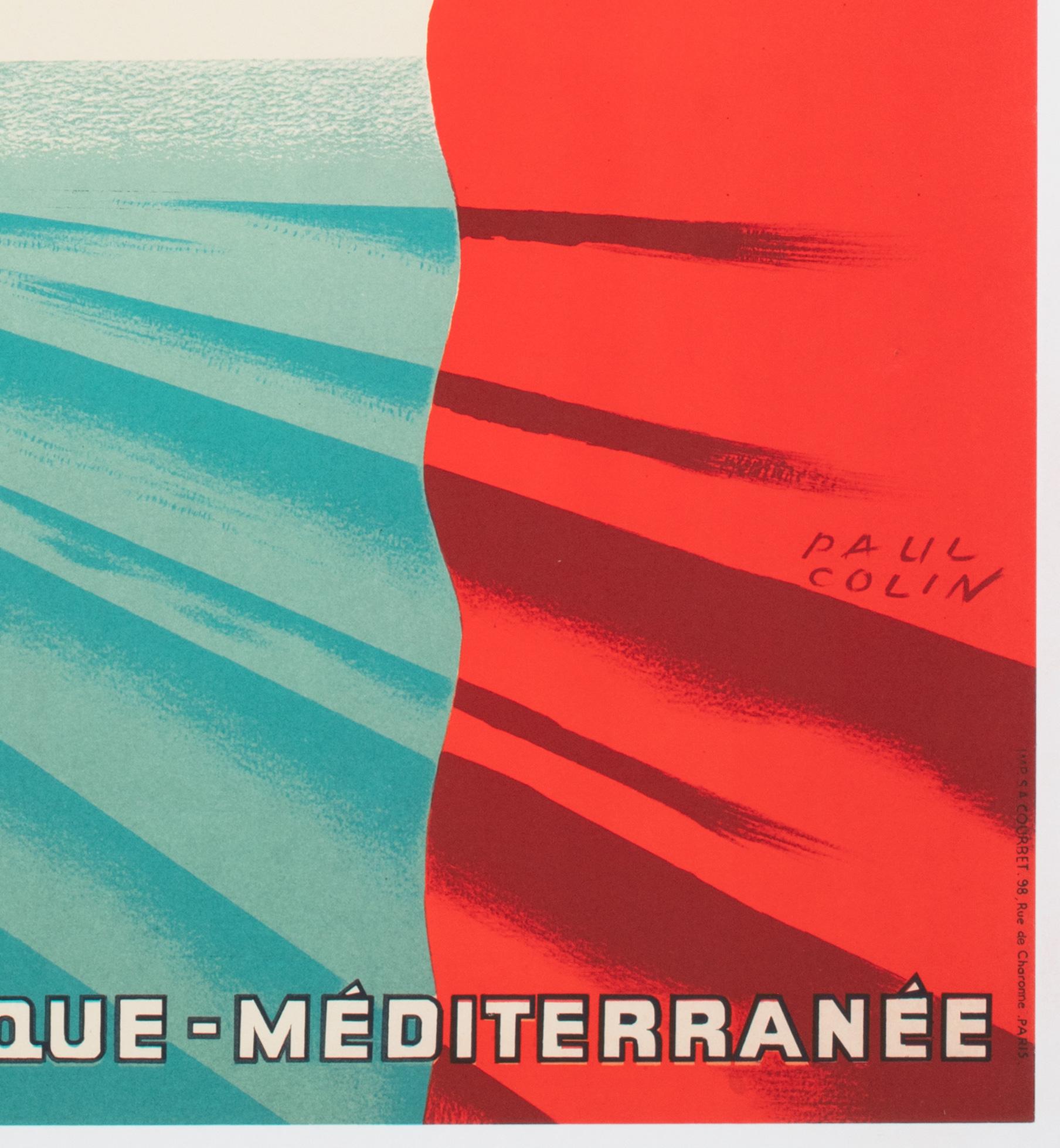 Cie Gle Transatlantique 1950s French Line Large Travel Poster, Paul Colin en vente 3