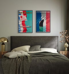 Cartel de viaje de la línea francesa Cie Gle Transatlantique de los años 50, Paul Colin