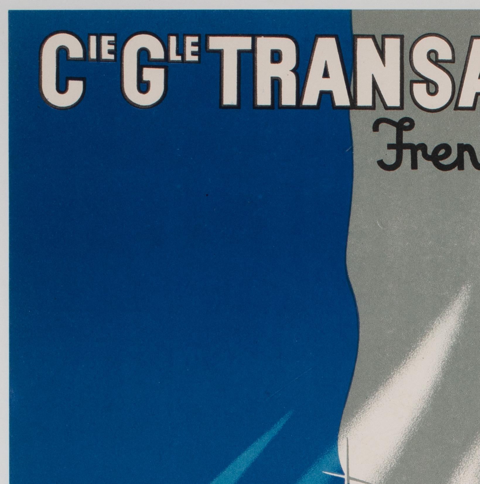Cie Gle Transatlantique 1950s French Line Travel Poster, Paul Colin In Excellent Condition For Sale In Bath, Somerset