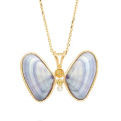 Cielo Butterfly 14k Gold Necklace with Natural Diamond, Citrine & Natural Shell