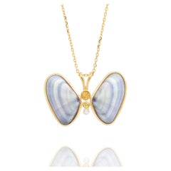 Collier papillon Cielo en or 14 carats avec diamant naturel, citrine et coquillage naturel