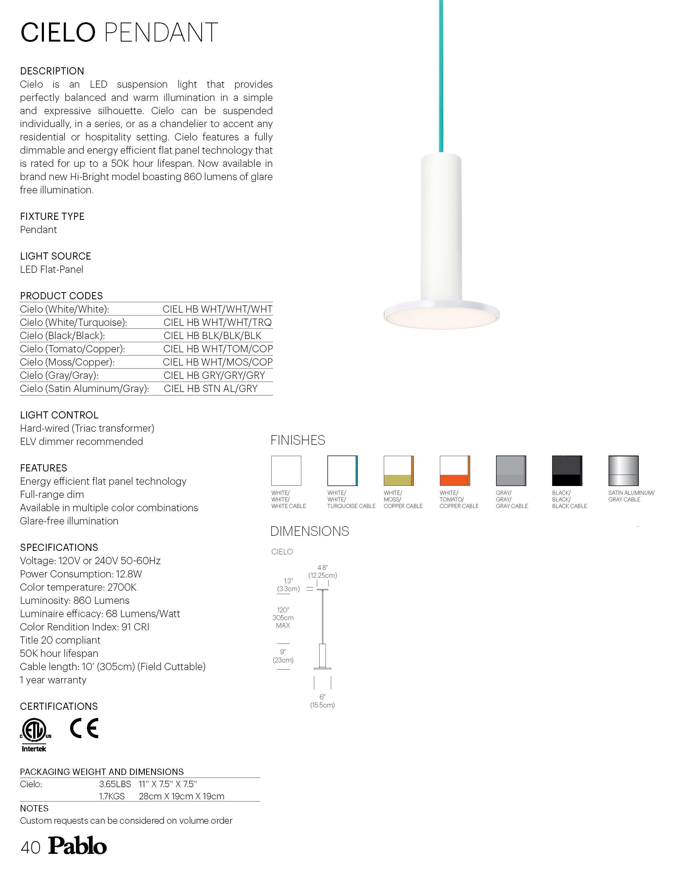 XXIe siècle et contemporain Lampe à suspension Cielo noire par Pablo Designs en vente
