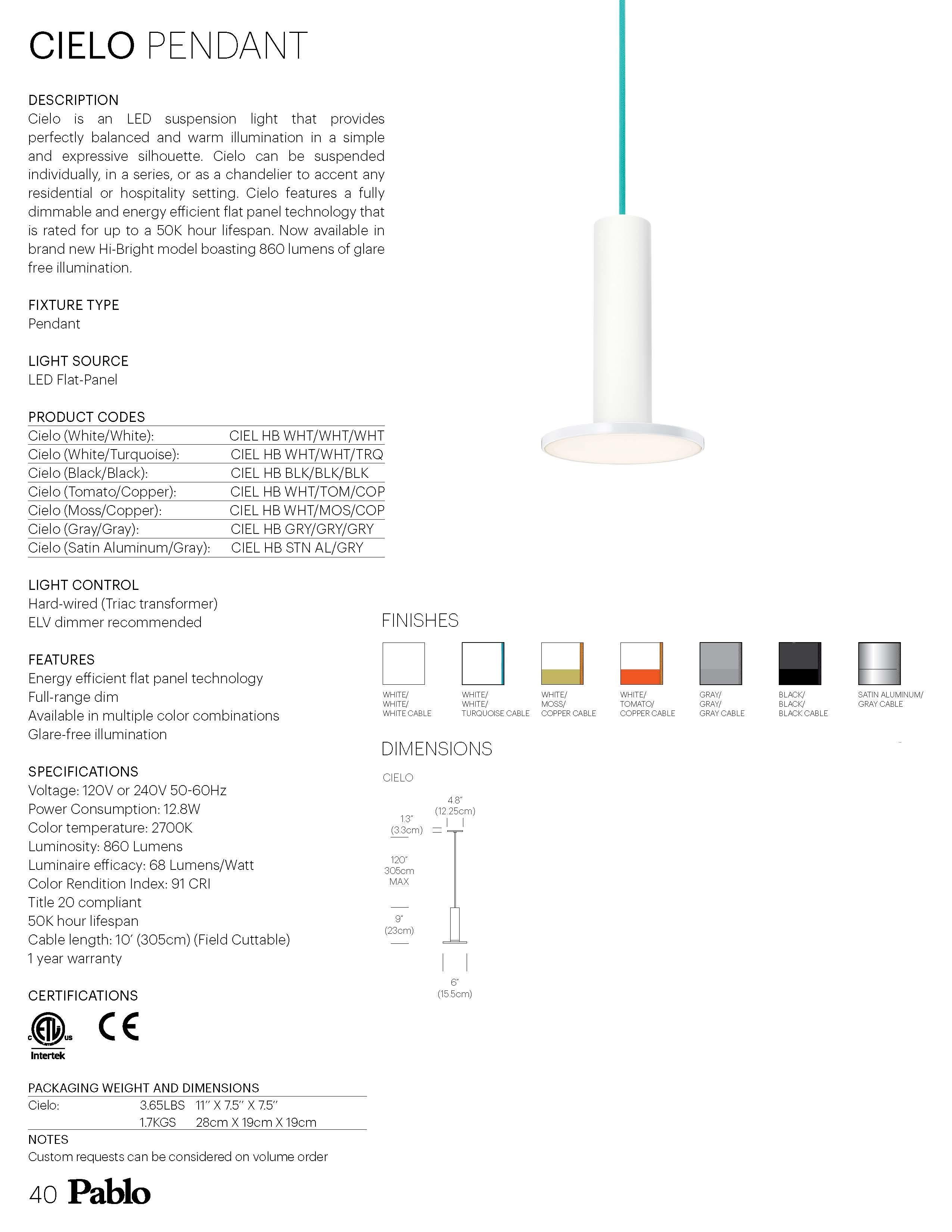XXI secolo e contemporaneo Lampada a sospensione Cielo in grigio di Pablo Designs in vendita