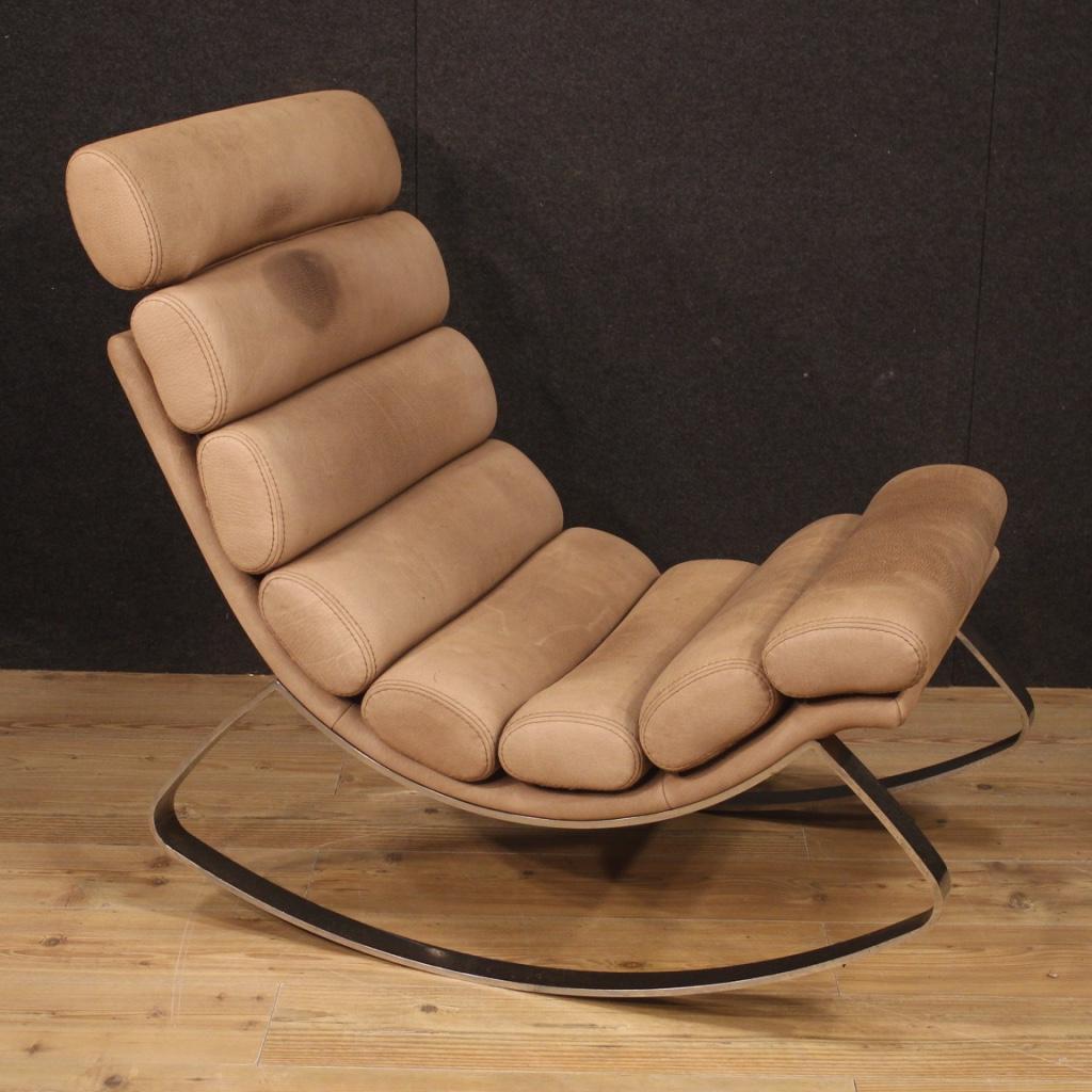 Cierre 21st Century Leather and Metal Italian Design Monet Rocking Chair, 2011 3